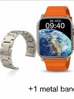 Orange Silicone Smartwatch with Extra Metal Band